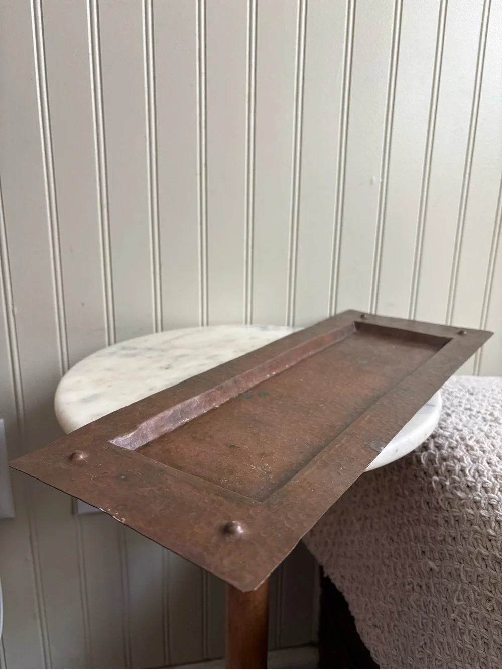 Vintage Hammered Copper Low Profile Rectanglular Decorative Tray Collectible VTG